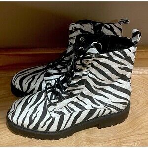 Black & White Suede Zebra Lace Up Combat Boots by Wild Diva Size 6
